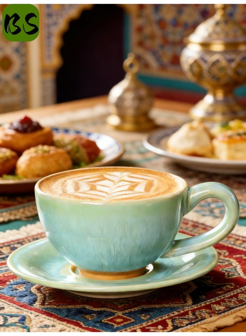 توهج شجاع طقم فناجين قهوة | فنجان شاي فاخر مع صحن، 150 مل/5 أونصة، فناجين قهوة إسبريسو للشاي والكابتشينو واللاتيه والشوكولاتة الساخنة | فنجان قهوة سيراميكي مصنوع يدويًا في الفرن | هدية فريدة لعشاق القهوة - Image 2